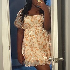 Boutique Orange Babydoll Puff Sleeve dress